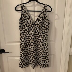 Gap Dress‎ Size 0 Petite Black White Daisy Floral Sleeveless Split V-Neck